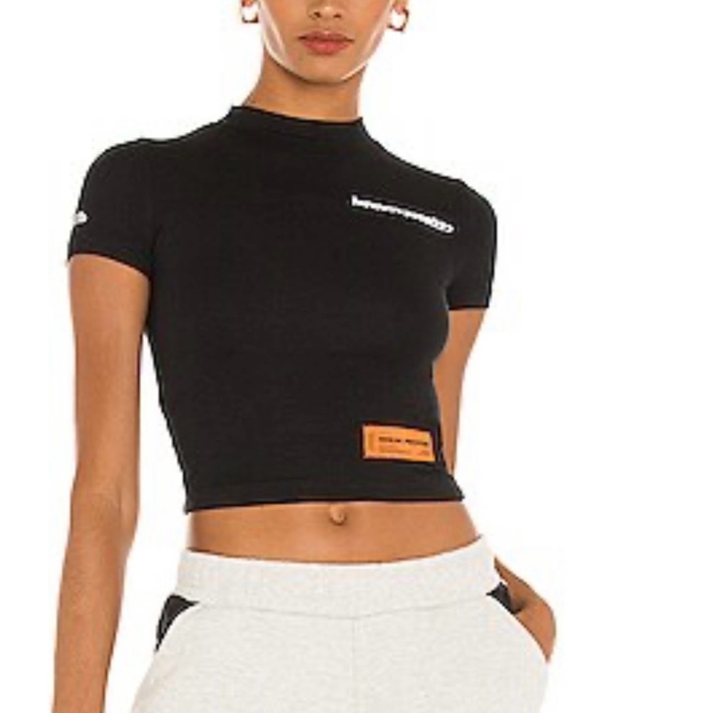 Heron Preston Black and Orange Crop Top